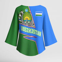 Uzbekistan Kimono Sleeve Blouse with National Coat of Arms and Modern Gradient Design - Wonder Print Shop