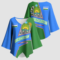 Uzbekistan Kimono Sleeve Blouse with National Coat of Arms and Modern Gradient Design - Wonder Print Shop