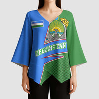 Uzbekistan Kimono Sleeve Blouse with National Coat of Arms and Modern Gradient Design - Wonder Print Shop