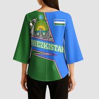 Uzbekistan Kimono Sleeve Blouse with National Coat of Arms and Modern Gradient Design - Wonder Print Shop
