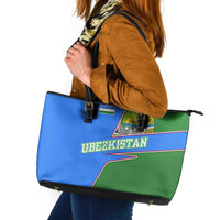 Uzbekistan Leather Tote Bag with National Coat of Arms and Modern Gradient Design - Wonder Print Shop