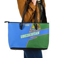 Uzbekistan Leather Tote Bag with National Coat of Arms and Modern Gradient Design - Wonder Print Shop