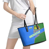 Uzbekistan Leather Tote Bag with National Coat of Arms and Modern Gradient Design - Wonder Print Shop
