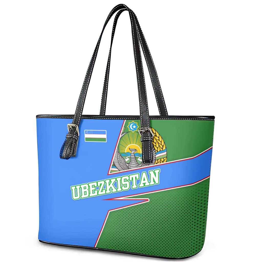 Uzbekistan Leather Tote Bag with National Coat of Arms and Modern Gradient Design - Wonder Print Shop