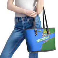 Uzbekistan Leather Tote Bag with National Coat of Arms and Modern Gradient Design - Wonder Print Shop