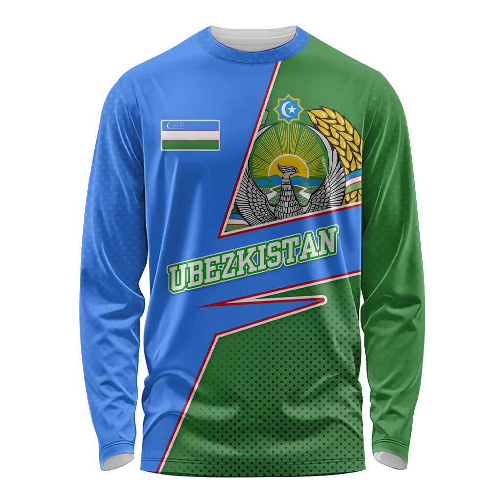 Uzbekistan Long Sleeve Shirt with National Coat of Arms and Modern Gradient Design - Wonder Print Shop