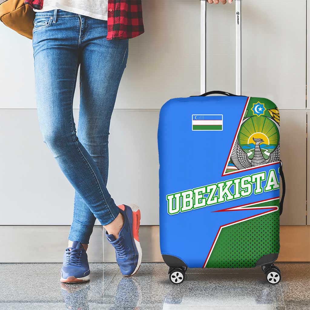 Uzbekistan Luggage Cover with National Coat of Arms and Modern Gradient Design - Wonder Print Shop