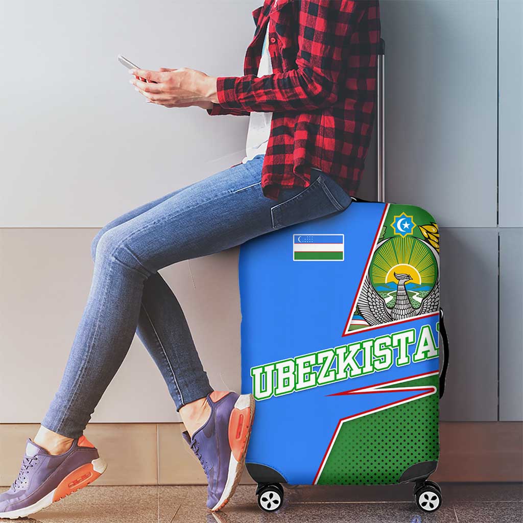 Uzbekistan Luggage Cover with National Coat of Arms and Modern Gradient Design - Wonder Print Shop