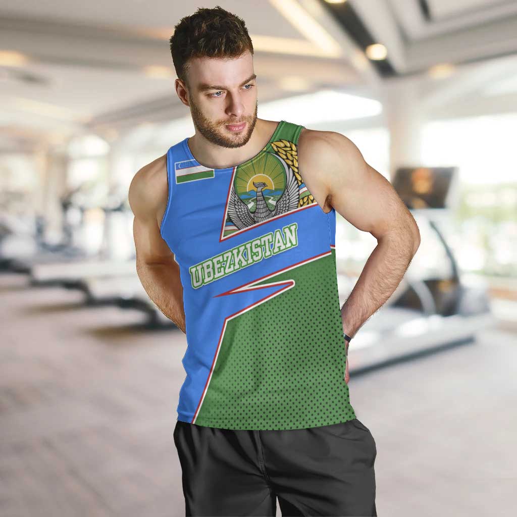Uzbekistan Men Tank Top with National Coat of Arms and Modern Gradient Design - Wonder Print Shop