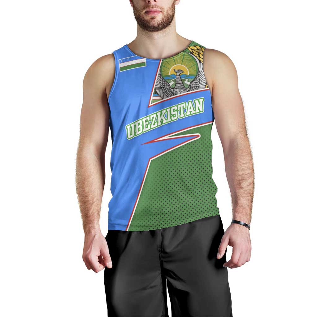 Uzbekistan Men Tank Top with National Coat of Arms and Modern Gradient Design - Wonder Print Shop