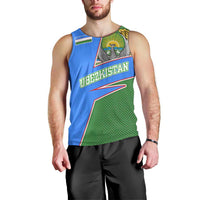 Uzbekistan Men Tank Top with National Coat of Arms and Modern Gradient Design - Wonder Print Shop