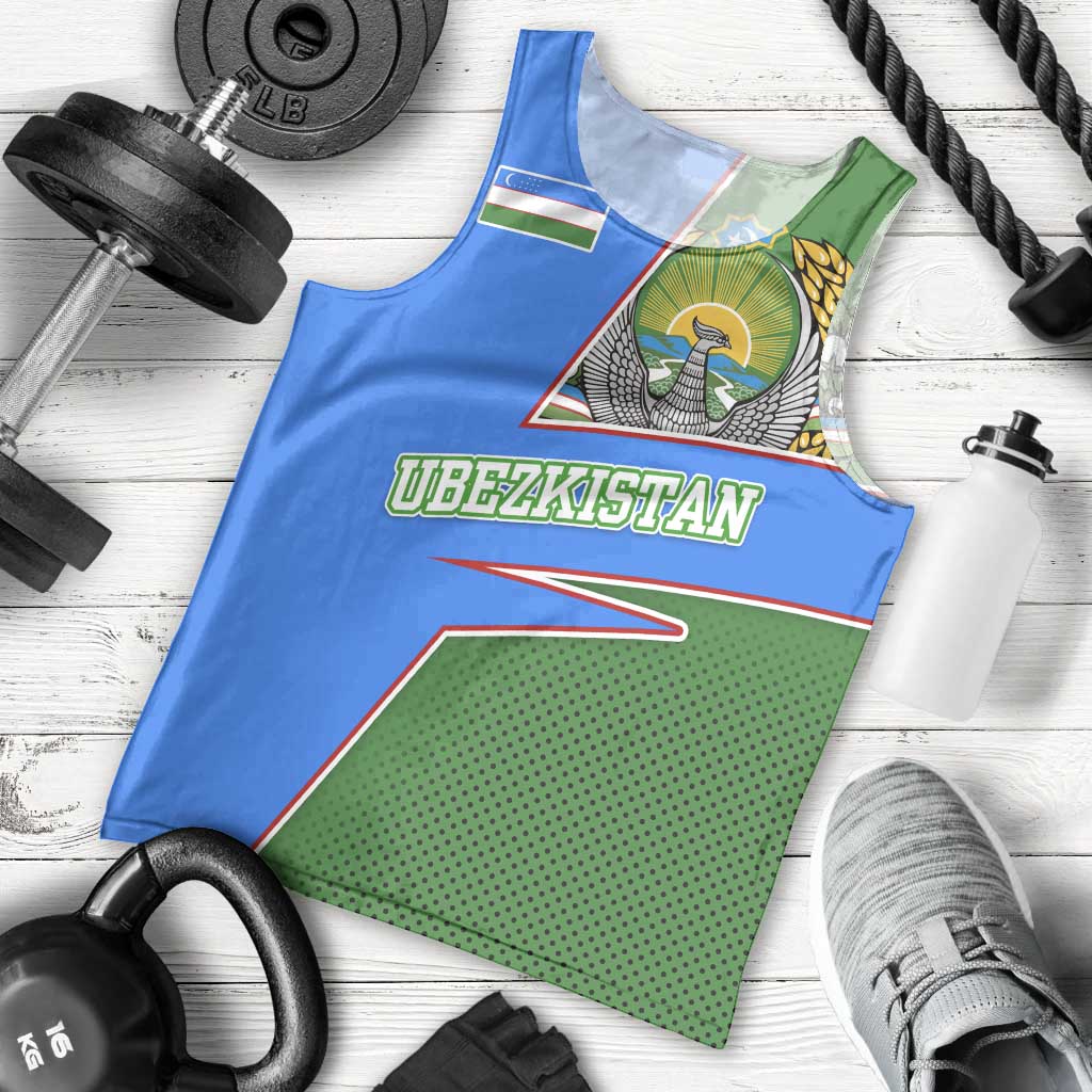 Uzbekistan Men Tank Top with National Coat of Arms and Modern Gradient Design - Wonder Print Shop