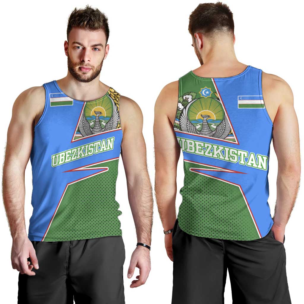 Uzbekistan Men Tank Top with National Coat of Arms and Modern Gradient Design - Wonder Print Shop
