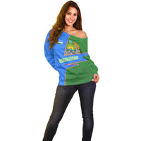 Uzbekistan Off Shoulder Sweater with National Coat of Arms and Modern Gradient Design - Wonder Print Shop