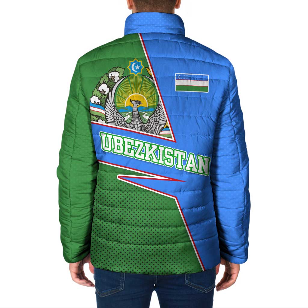 Uzbekistan Padded Jacket with National Coat of Arms and Modern Gradient Design - Wonder Print Shop