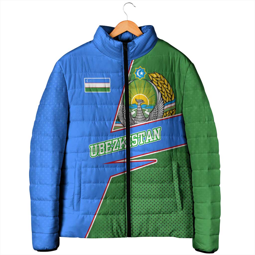Uzbekistan Padded Jacket with National Coat of Arms and Modern Gradient Design - Wonder Print Shop