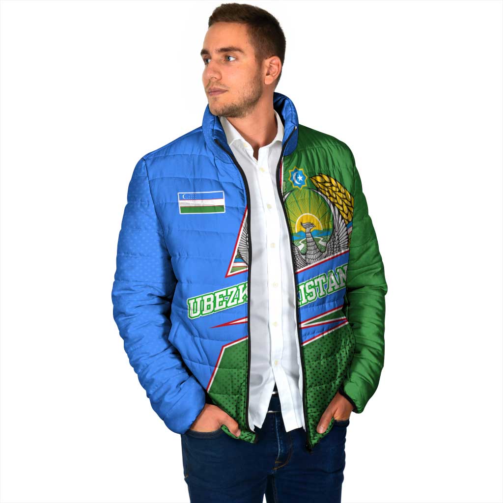 Uzbekistan Padded Jacket with National Coat of Arms and Modern Gradient Design - Wonder Print Shop