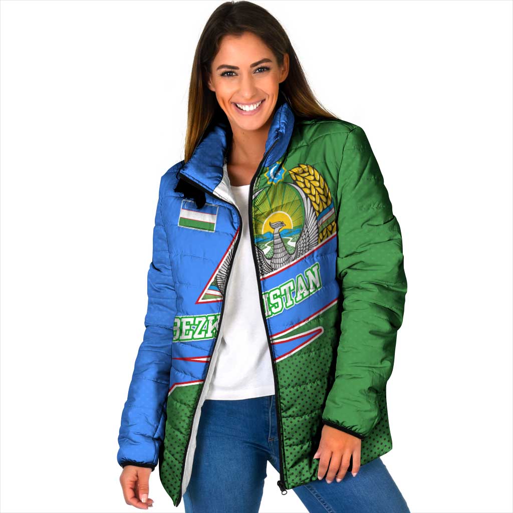 Uzbekistan Padded Jacket with National Coat of Arms and Modern Gradient Design - Wonder Print Shop