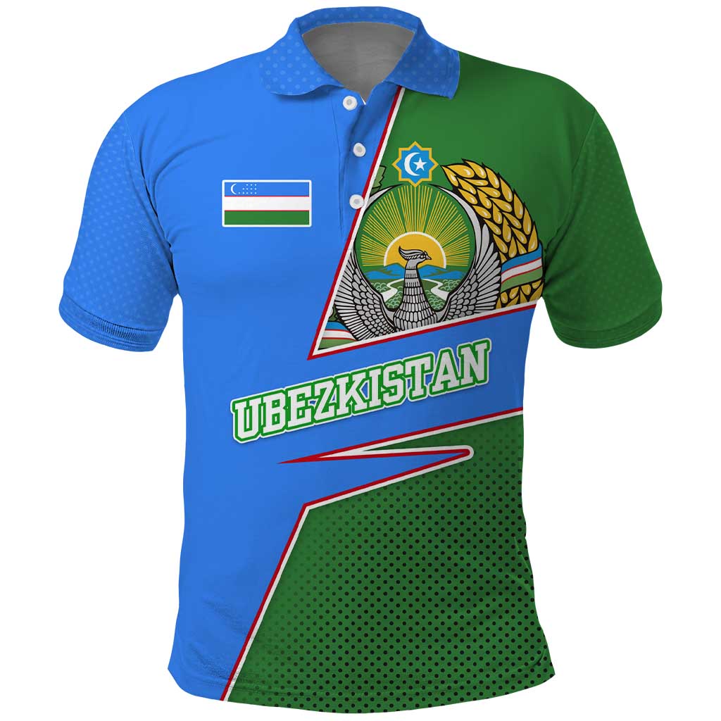 Uzbekistan Polo Shirt with National Coat of Arms and Modern Gradient Design - Wonder Print Shop