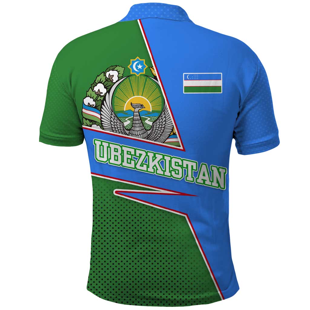 Uzbekistan Polo Shirt with National Coat of Arms and Modern Gradient Design - Wonder Print Shop