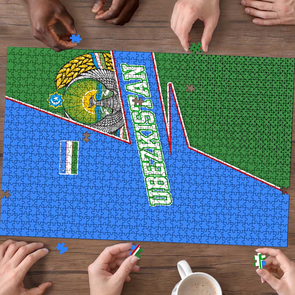 Uzbekistan Puzzle with National Coat of Arms and Modern Gradient Design - Wonder Print Shop