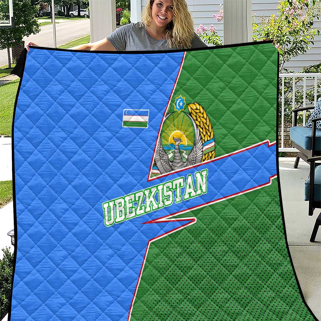Uzbekistan Quilt with National Coat of Arms and Modern Gradient Design - Wonder Print Shop