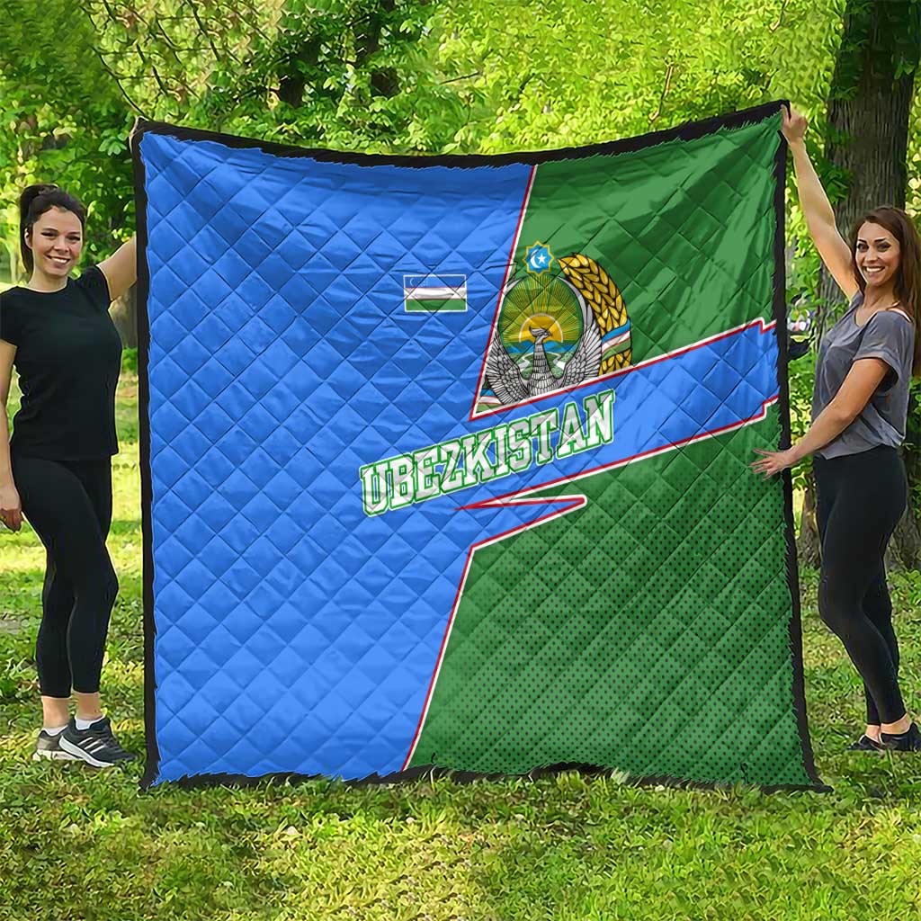 Uzbekistan Quilt with National Coat of Arms and Modern Gradient Design - Wonder Print Shop