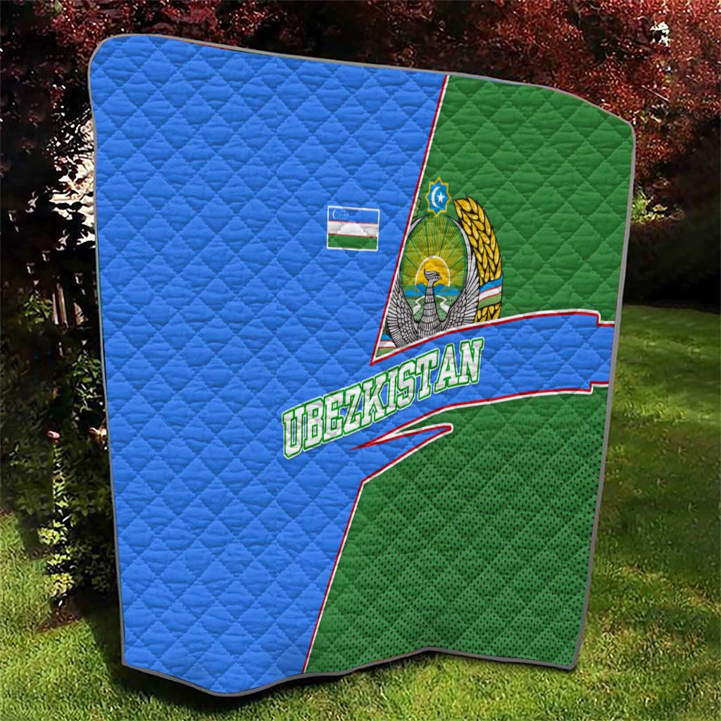 Uzbekistan Quilt with National Coat of Arms and Modern Gradient Design - Wonder Print Shop