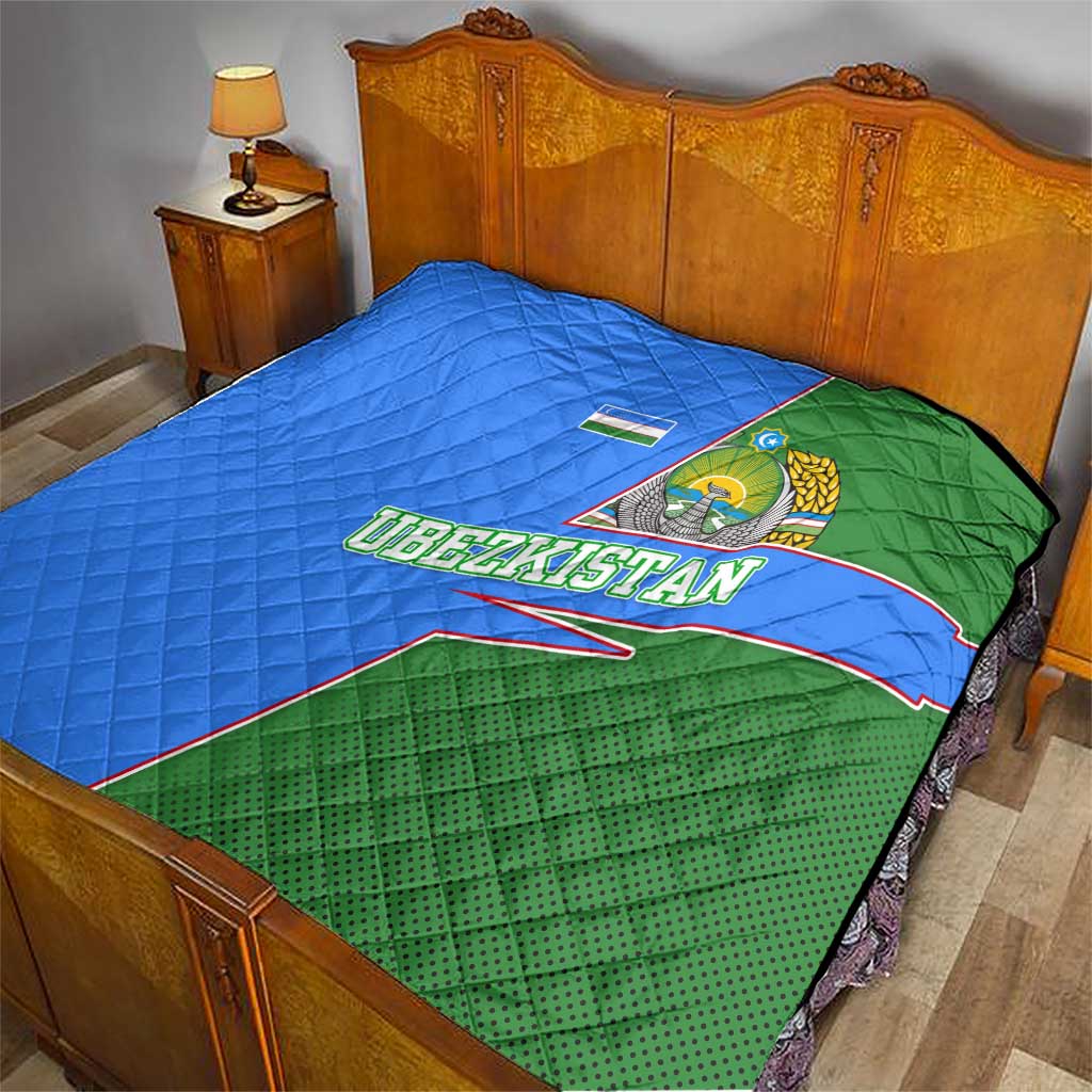 Uzbekistan Quilt with National Coat of Arms and Modern Gradient Design - Wonder Print Shop