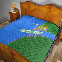 Uzbekistan Quilt with National Coat of Arms and Modern Gradient Design - Wonder Print Shop