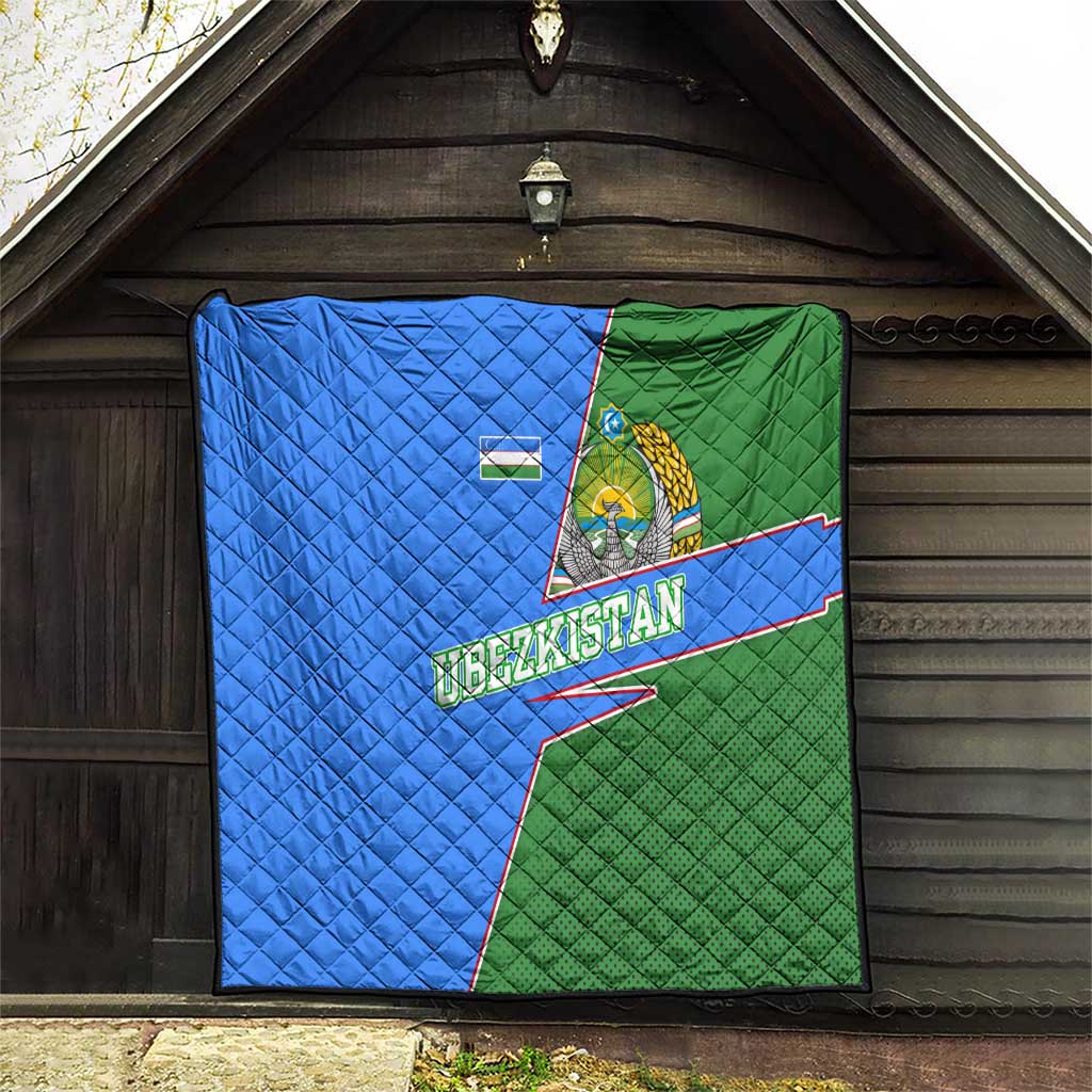 Uzbekistan Quilt with National Coat of Arms and Modern Gradient Design - Wonder Print Shop