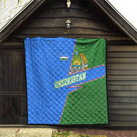 Uzbekistan Quilt with National Coat of Arms and Modern Gradient Design - Wonder Print Shop