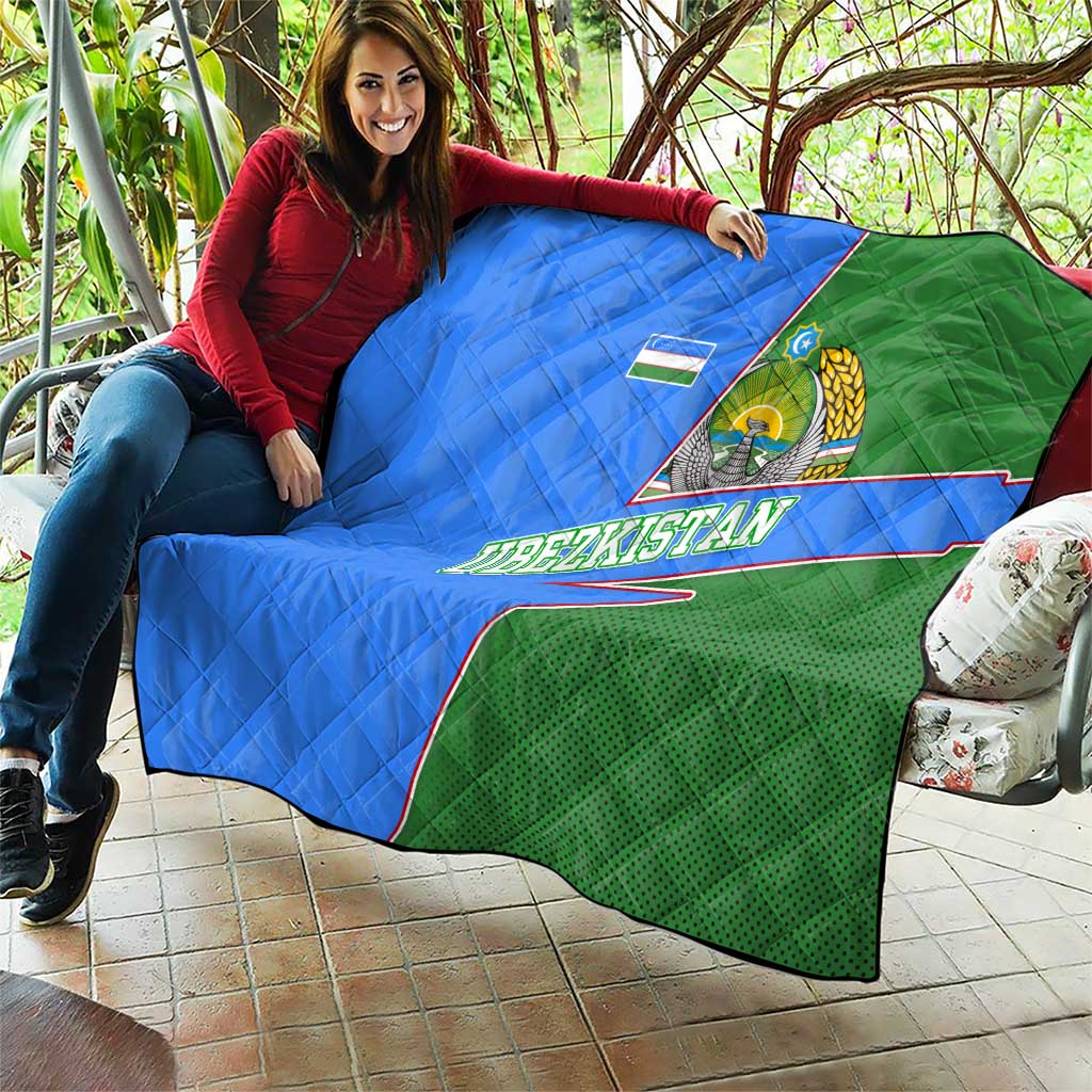 Uzbekistan Quilt with National Coat of Arms and Modern Gradient Design - Wonder Print Shop
