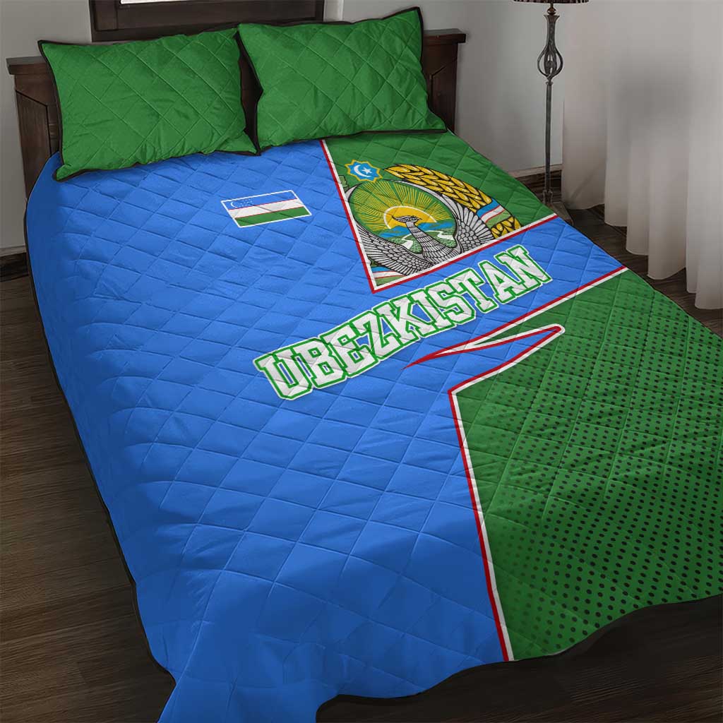 Uzbekistan Quilt Bed Set with National Coat of Arms and Modern Gradient Design - Wonder Print Shop