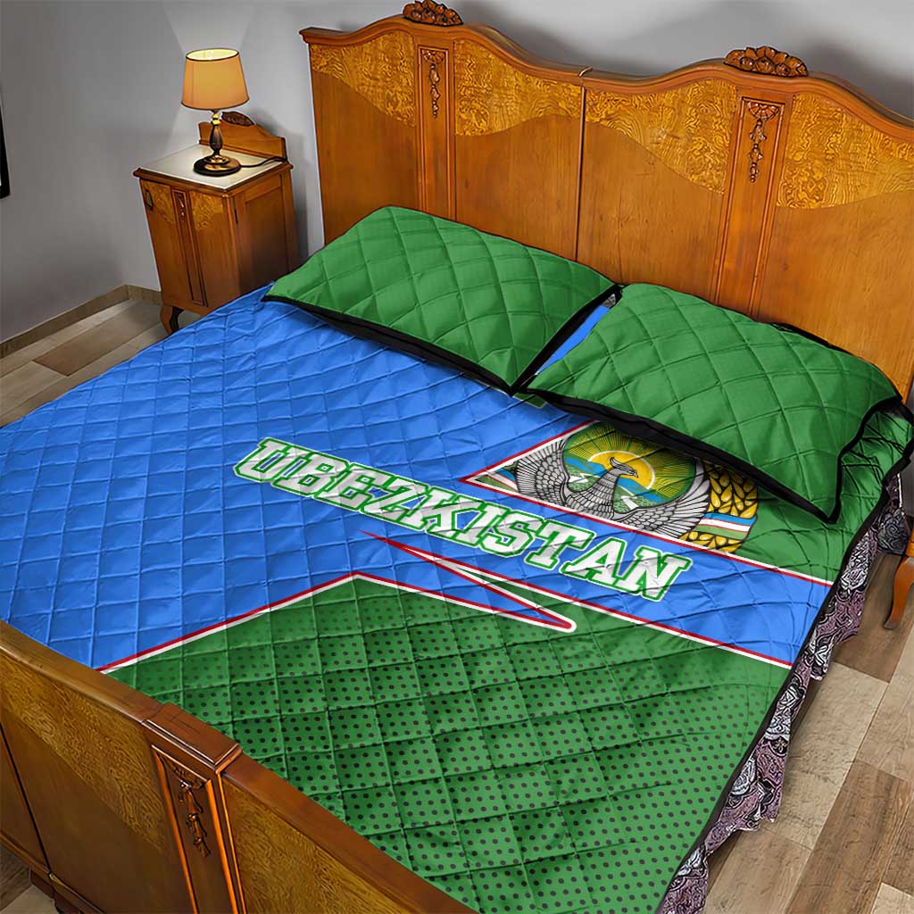 Uzbekistan Quilt Bed Set with National Coat of Arms and Modern Gradient Design - Wonder Print Shop