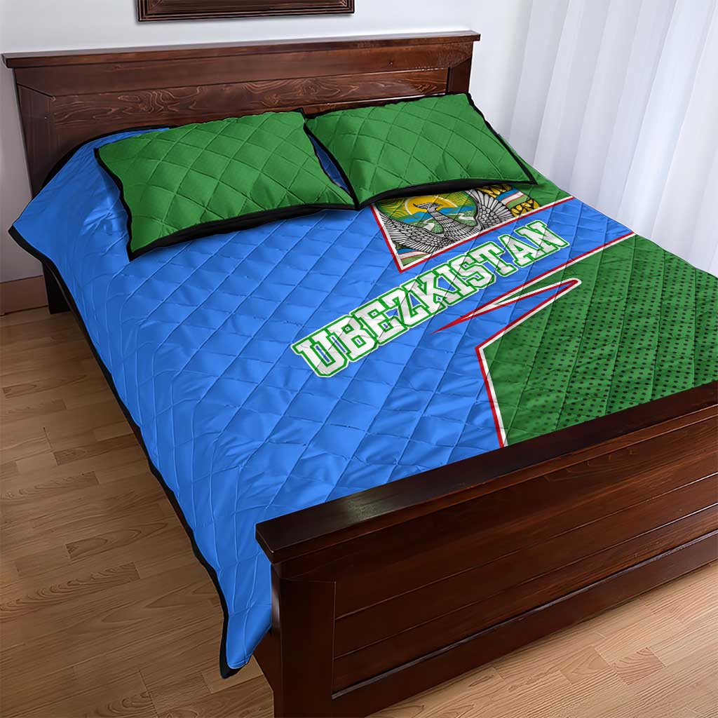 Uzbekistan Quilt Bed Set with National Coat of Arms and Modern Gradient Design - Wonder Print Shop