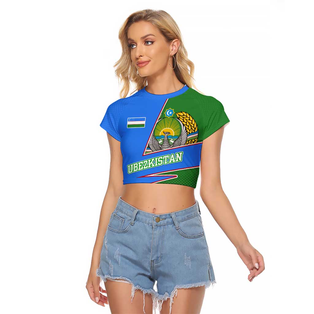 Uzbekistan Raglan Cropped T Shirt with National Coat of Arms and Modern Gradient Design - Wonder Print Shop
