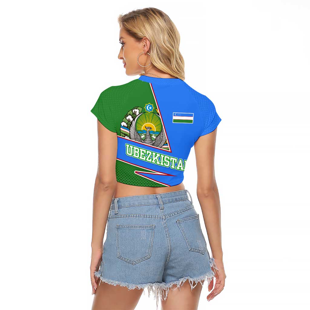 Uzbekistan Raglan Cropped T Shirt with National Coat of Arms and Modern Gradient Design - Wonder Print Shop