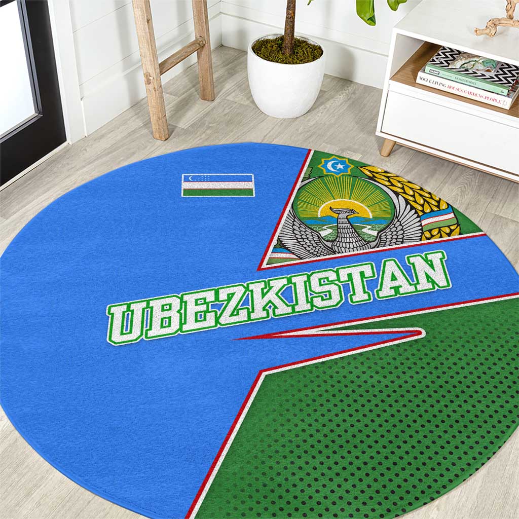 Uzbekistan Round Carpet with National Coat of Arms and Modern Gradient Design - Wonder Print Shop
