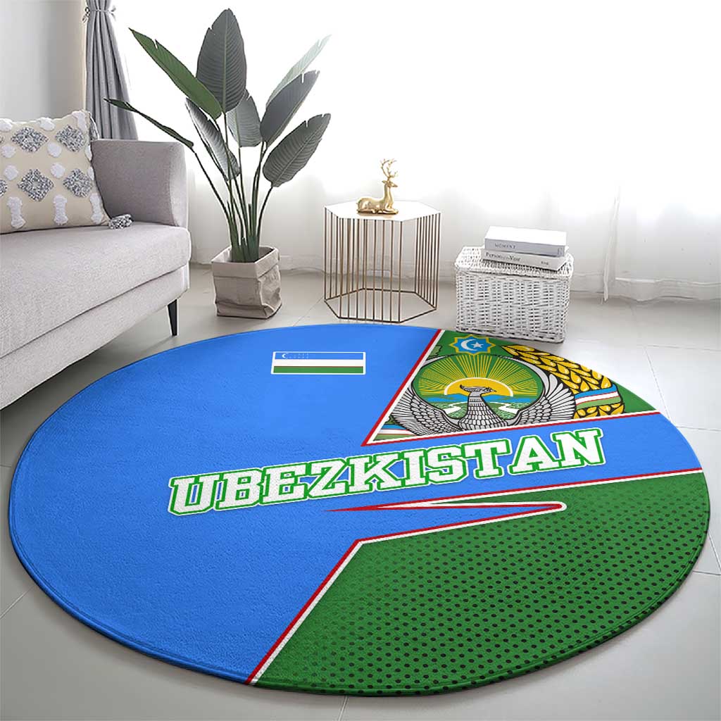 Uzbekistan Round Carpet with National Coat of Arms and Modern Gradient Design - Wonder Print Shop