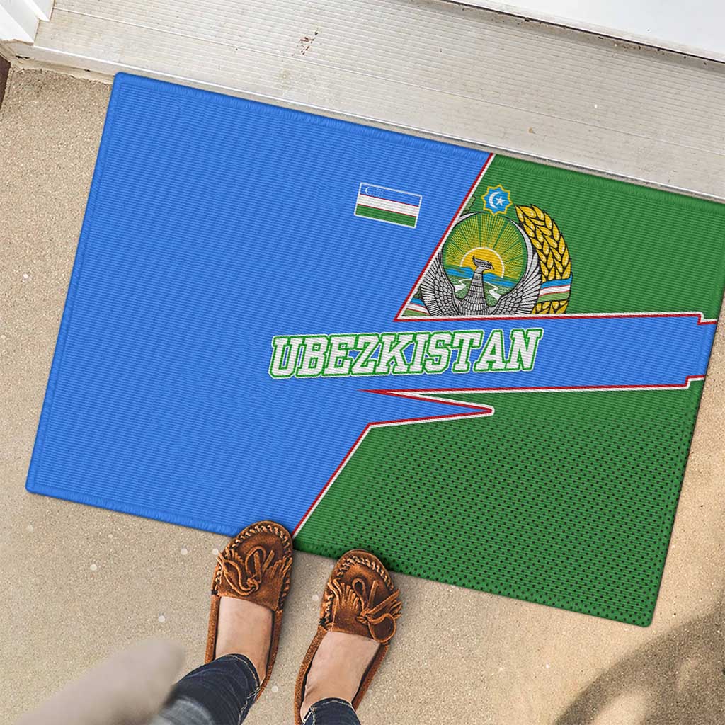 Uzbekistan Rubber Doormat with National Coat of Arms and Modern Gradient Design - Wonder Print Shop