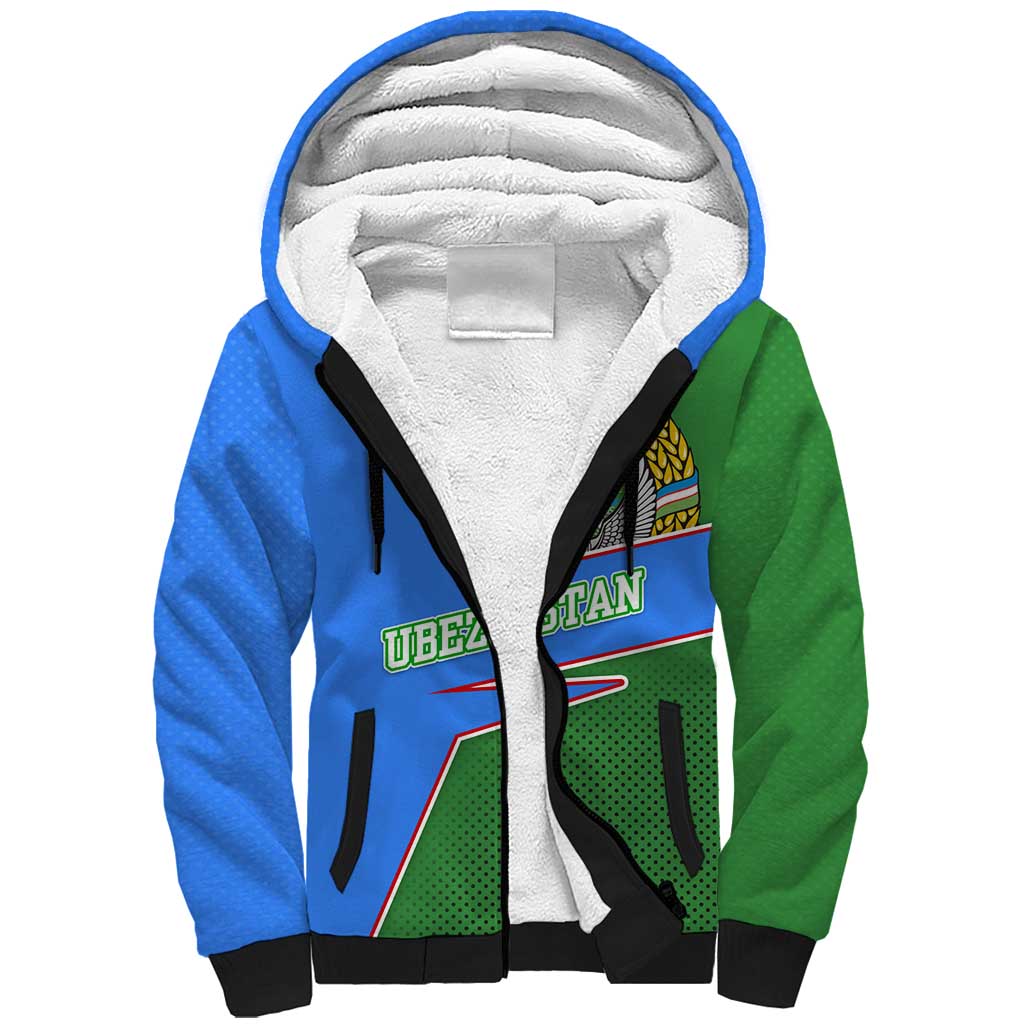 Uzbekistan Sherpa Hoodie with National Coat of Arms and Modern Gradient Design - Wonder Print Shop
