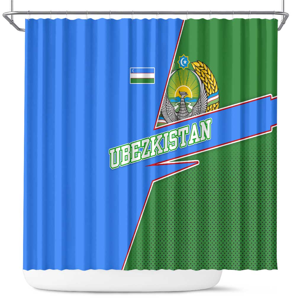 Uzbekistan Shower Curtain with National Coat of Arms and Modern Gradient Design - Wonder Print Shop