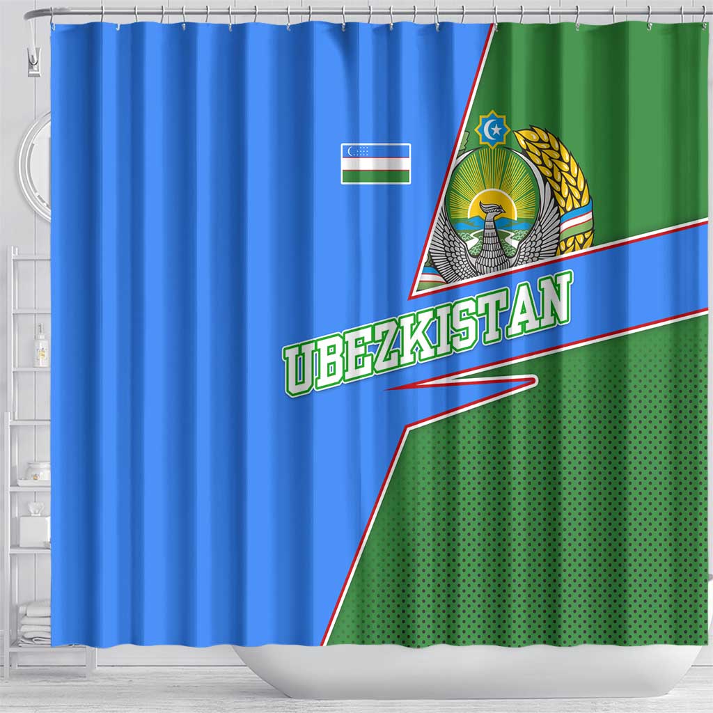 Uzbekistan Shower Curtain with National Coat of Arms and Modern Gradient Design - Wonder Print Shop