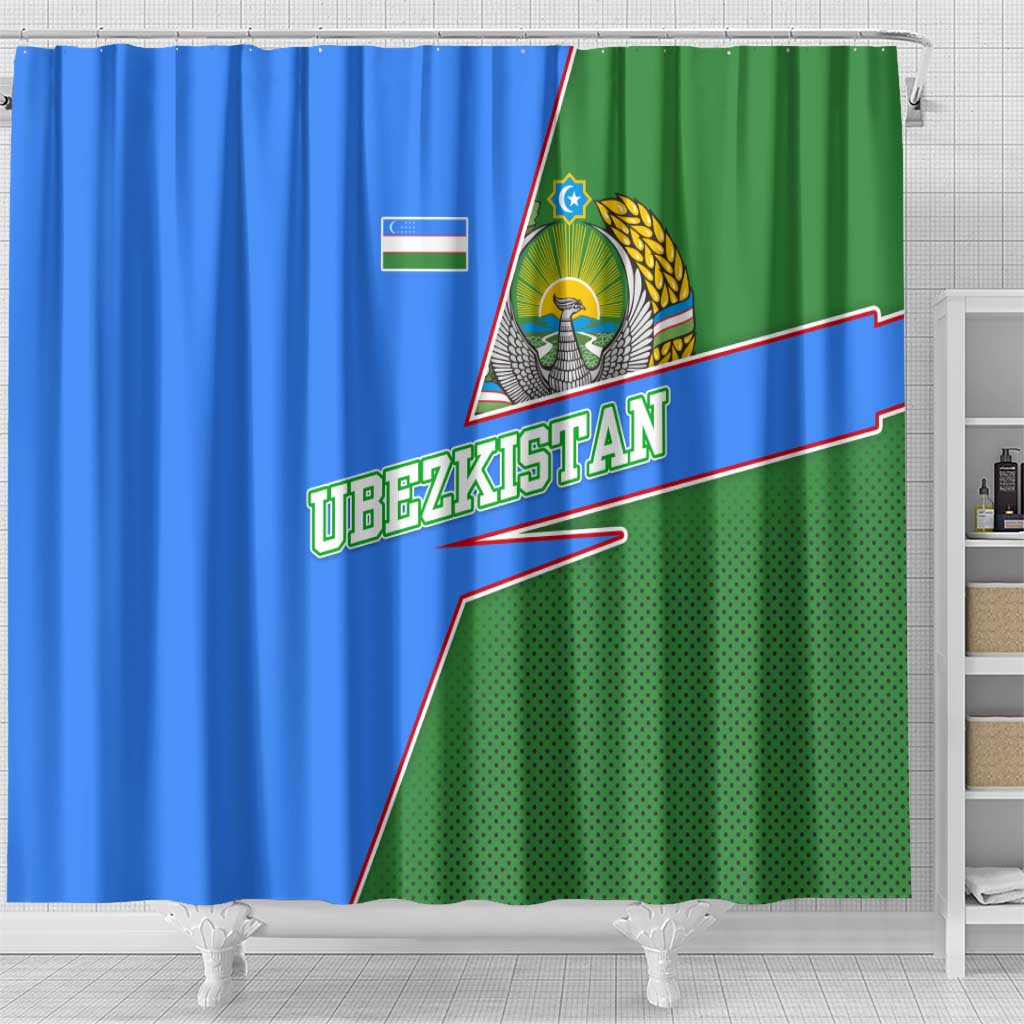 Uzbekistan Shower Curtain with National Coat of Arms and Modern Gradient Design - Wonder Print Shop