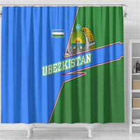 Uzbekistan Shower Curtain with National Coat of Arms and Modern Gradient Design - Wonder Print Shop