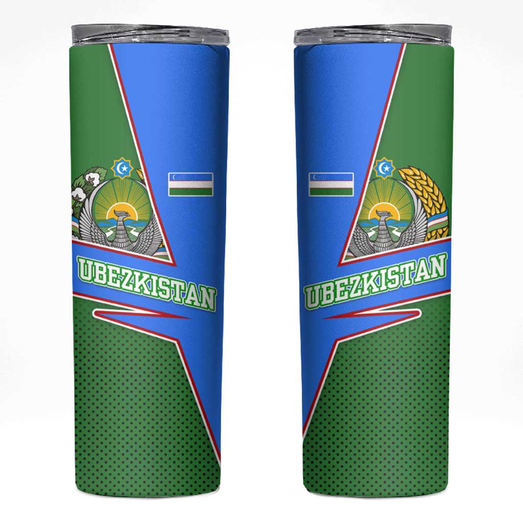 Uzbekistan Skinny Tumbler with National Coat of Arms and Modern Gradient Design - Wonder Print Shop