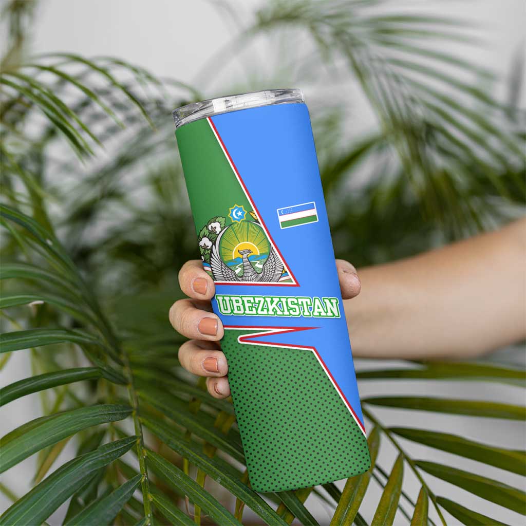 Uzbekistan Skinny Tumbler with National Coat of Arms and Modern Gradient Design - Wonder Print Shop
