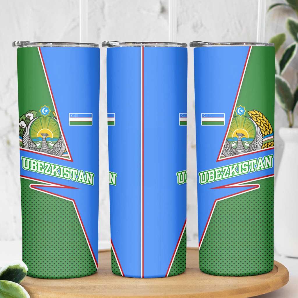 Uzbekistan Skinny Tumbler with National Coat of Arms and Modern Gradient Design - Wonder Print Shop