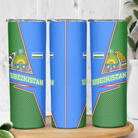 Uzbekistan Skinny Tumbler with National Coat of Arms and Modern Gradient Design - Wonder Print Shop